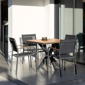 Zestaw Stołu Kwadratowego 90x90 Cm Z Drewna Eukaliptusowego Oraz 4 Sztaplowanych Krzeseł Ogrodowych Z Aluminium Archer Grafitowa Szarość - Sklum