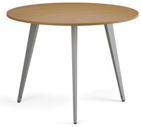 Stolik kawowy PRIMO VIBE, średnica 100 cm, szaro-srebrna podstawa, buk