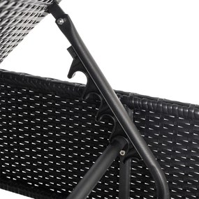 Leżak ogrodowy z regulowanym oparciem Brizo, czarny technorattan/brązowa poduszka