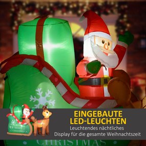 Outsunny Mikołaj na saneczkach z reniferem, dmuchany, z białym oświetleniem LED, 210 x 80 x 140 cm