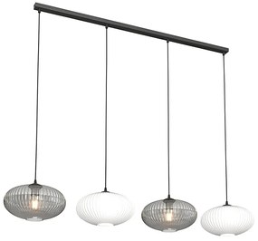 Loftowa lampa wisząca ze szklanymi kloszami grafit + opal - D174 Cortez 7X