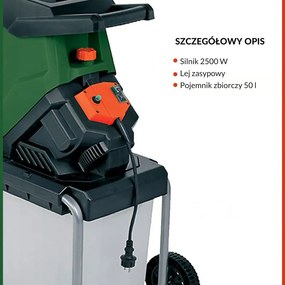 Rozdrabniacz do gałęzi CHIP z pojemnikiem 50 l, 3100W czarno/zielony Gardebruk