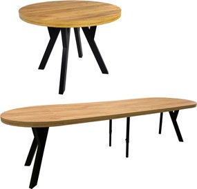 Stół solidny okrągły Czarny + DĄB CRAFT Ø100 rozkładany do 300 cm + nogi metalowe Y