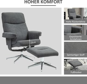 HOMCOM Fotel relax z podnóżkiem, regulowane oparcie, wykończenie aksamitem, do 150 kg, Antracyt