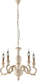 Żyrandol Fiorenza 5-punktowy z drewna w kolorze kości słoniowej i złota, 110 Ø50 BL172-5-AV