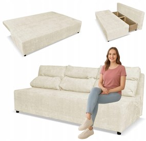 Kanapa sofa KIMO funkcja spania pojemnik Family Meble Ramona beż welur