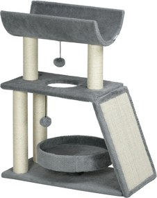 PawHut Drapak dla kota, w zestawie zabawka i legowisko, 60 cm x 30 cm x 76 cm, jasnoszary | Aosom PL