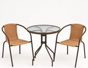 Zestaw ogrodowy, polirattan, 2 krzesła + stół szklany