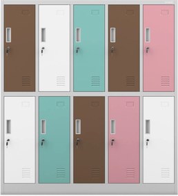 Pastelowa szatnia szkolna 10-skrytkowa Bartuś 136x45x150 cm