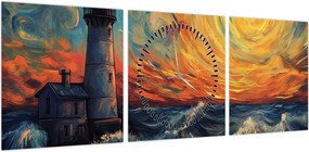 Obraz - Latarnia morska w falach (z zegarem) (90x30 cm)