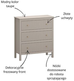 Komoda z Szufladami SELVIO 90 cm Taupe Ryflowana Nowoczesna