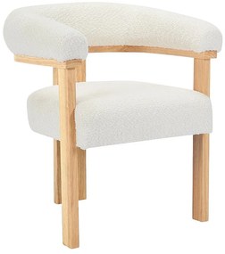 Krzesło z podłokietnikami z bukli i drewna kauczukowego - Biały i naturalny - LIVELIA marki Pascal Morabito