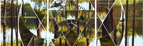 Obraz - Geometryczny kolaż na tle nordyckich lasów (z zegarem) (90x30 cm)