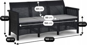 Zestaw mebli ogrodowych Selvo 096 - sofa 3-osobowa, 2 fotele i stolik kawowy, czarny/szary