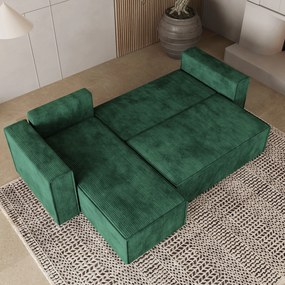 Masseno Narożnik RAVELO z funkcją spania i pojemnikiem na pościel Narozniki L, Rozkładana sofa - Butelkowa zieleń, POSO 14