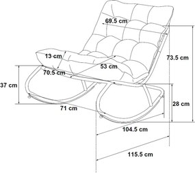 Fotel Bujany VIBE Ogrodowy z Poduszką Stalowy Czarny Szary 115 Cm