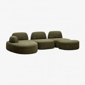 Sofa Modułowy Z Lewym Szezlongiem, 3-częściowy Z Tapicerowanym Pufem Giorgia Tkaniny Verde Army - Sklum