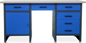 Szeroki stół warsztatowy z szafką i szufladami Frank antracytowo-niebieski