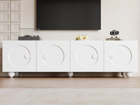 Nowoczesne meble TV 180,5x38x50cm - 4 drzwi - Kuliste nogi - MDF + płyta wiórowa - Biały