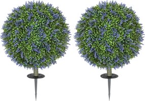 HOMCOM Zestaw 2 Sztucznych Drzewek, Sztuczne Drzewka Lawendowe, Szpilki Do Gruntu, Odporność na UV