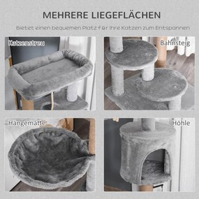 7 PawHut Drapak dla kotów z schowkiem łóżkiem hamakiem i zabawką w kolorze jasnoszarym kompleksowa rozrywka i odpoczynek | Aosom PL