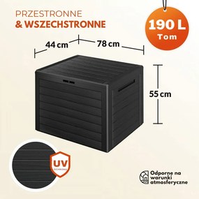 Pojemnik do przechowywania WOODEBOX, 190L,78x44x55cm, antracytowa Prosperplast