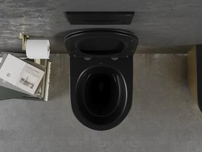 Mexen Lena miska wc Rimless z deską wolnoopadającą slim, duroplast, czarna mat/złota - 30224076