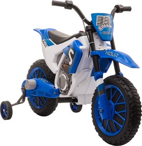 HOMCOM Motocykl Dla Dzieci, Elektryczny Motocykl, 45 Min Czas Jazdy, z Kołami Pomocniczymi, od 3 lat, niebieski+biały, 106,5 x 51,5 x 68 cm