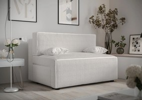 Biała sztruksowa sofa rozkładana z pojemnikiem L1-K41
