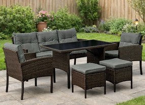 Zestaw mebli stołowych do ogrodu dla 7 osób Betim 078 brąz, poduszki szare