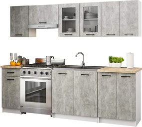 Zestaw mebli kuchennych z witryną beton 240 cm F3-P65