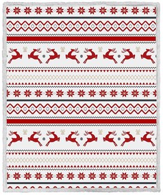 Świąteczny biały koc z mikropluszu z barankiem RETRO CHRISTMAS Rozmiar: 200 x 220 cm