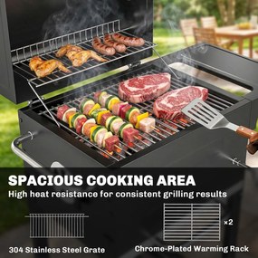 Outsunny Kompaktowy grill węglowy z pokrywą, termometrem, składanym bocznym blatem, szufladą na popiół i otworami wentylacyjnymi | Aosom PL