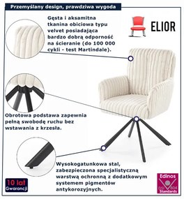 Pikowane welurowe krzesło kremowe P8-S73