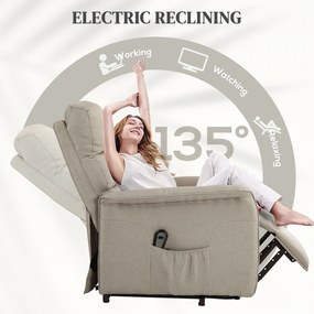 HOMCOM Fotel relax z elektryczną pomocą wstania, regulowalne oparcie/podnóżek, do 120 kg, 66 x 90 x 96 cm, Kolor beżowy
