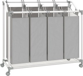 HOMCOM Kosz na pranie z 4 przegródkami 160 L z kółkami, wyjmowany worek na pranie, 97 x 38 x 81 cm, Szary