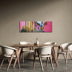 Obraz - Różowa uliczka (z zegarem) (90x30 cm)