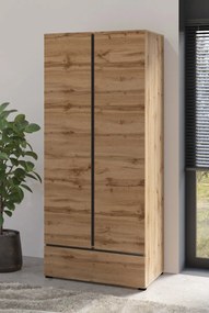 Szafa dwudrzwiowa CROSS 2D1S 89cm dąb wotan/czarna z drążkiem HELVETIA