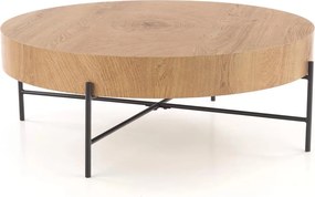 Stolik kawowy okrągły Liviano 80 cm z metalowymi nogami - dąb naturalny / czarny