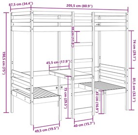 Pojedyncze białe łóżko piętrowe z biurkiem 80x200 - Devrix 4X