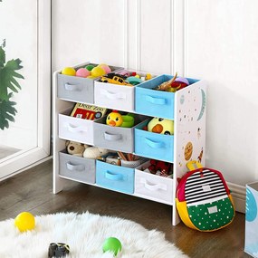 SongmicsHome Regał na zabawki WSZECHŚWIAT, 9 pudełek, 62,5x29,5x60cm, biała z naklejkami