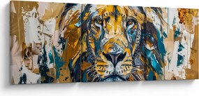 Obraz - Abstrakcyjny obraz olejny z lwem (z zegarem) (90x30 cm)