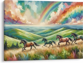 Obraz – Konie galopujące przez krajobraz (70x50 cm)