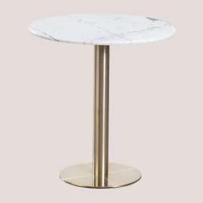Okrągły Stolik Barowy Z Marmuru Cosmopolitan Biały Marmur Guangxi & Ø70 Cm & Champagne Oro - Sklum