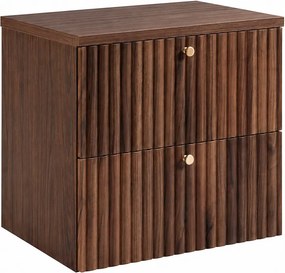 Szafka łazienkowa wisząca z blatem 60, dąb orzech + blat dąb orzech, uchwyty w trzech kolorach, 60 x 44,4 x 58,6 cm