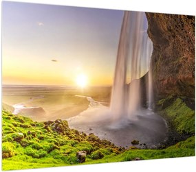 Obraz na szkle - Seljalandsfoss od tyłu jaskini (70x50 cm)