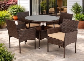 Zestaw mebli ogrodowych dla 4 osób Moreno - stół okrągły 90 cm i 4 krzesła, brązowy technorattan