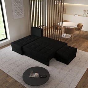 Masseno Narożnik NORVI z funkcją spania i pojemnikiem na pościel Narozniki L, Rozkładana sofa - Czarny, NEVE 100