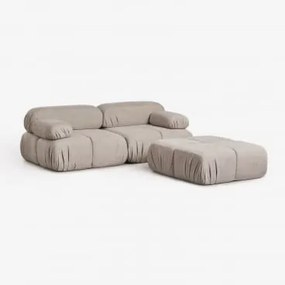 Sofa Modułowy 2-częściowy Z Pufą Z Tkaniny Bouclé, Pakowany Próżniowo Kendall Bukla Czekoladowy Brąz - Sklum