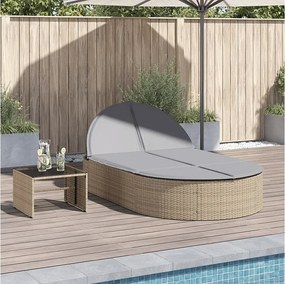 Podwójna leżanka z wikliny syntetycznej w kolorze beżowym z grubymi poduszkami dla wygodnego relaksu